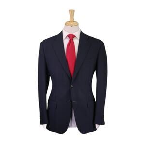 Mariano Rubinacci Napoli Solid Navy Blue 2-Btn Wool Suit 36R